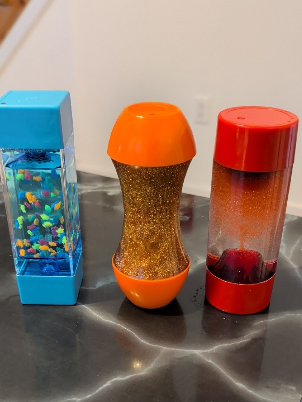 Kids Glitter and Water Sensory Toy Set - Blue, Orange, Red